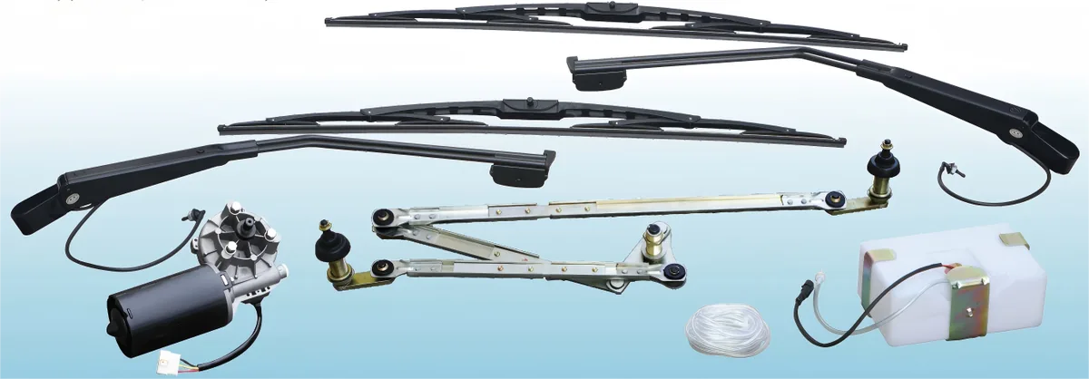 Windshield wiper system component kit: blade, arm, motor, linkage and washer tank