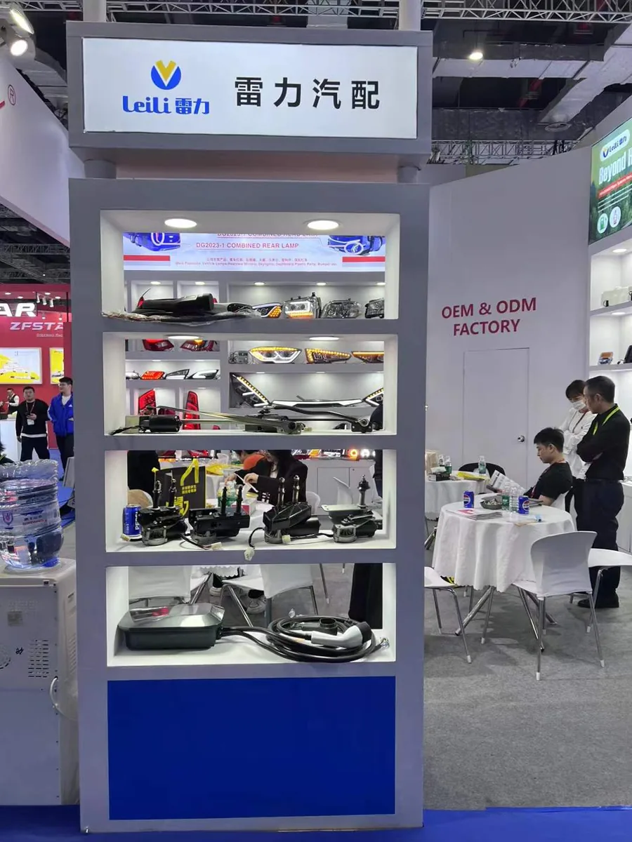 Wiper motors and products on the display shelf at LEILI Booth 4.1K107, Automechanika Shanghai 2024